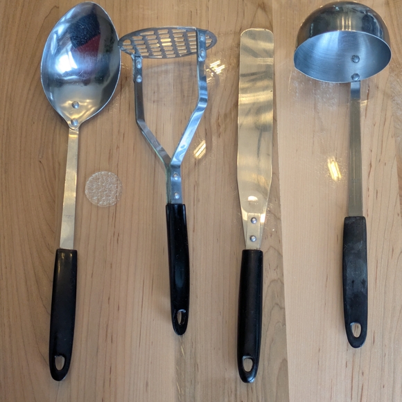 Stainless Steel Japan Kitchen Utensil Set with Black Handles, Ladle, Masher - Picture 1 of 16